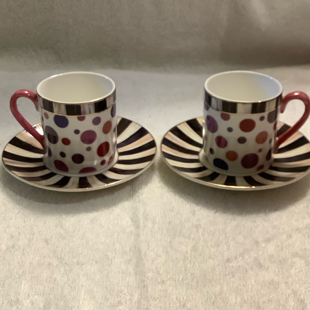 Mackenzie-Childs Sweetheart Espresso cups and saucer set